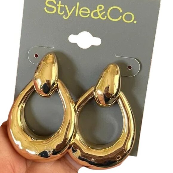 NWT Style & Co. Door Knock Gold Earrings - Picture 1 of 4